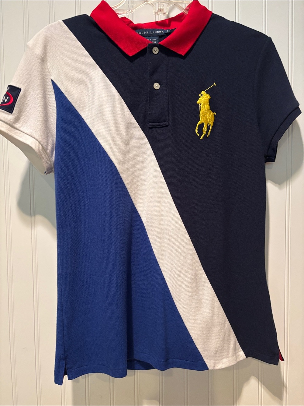 Vintage Ralph Lauren 2010 US Open Polo Shirt with Diagonal Color-Block Design Lg